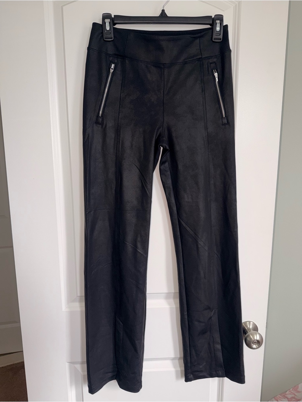Athleta Black Faux Leather Zip-Pocket Pants